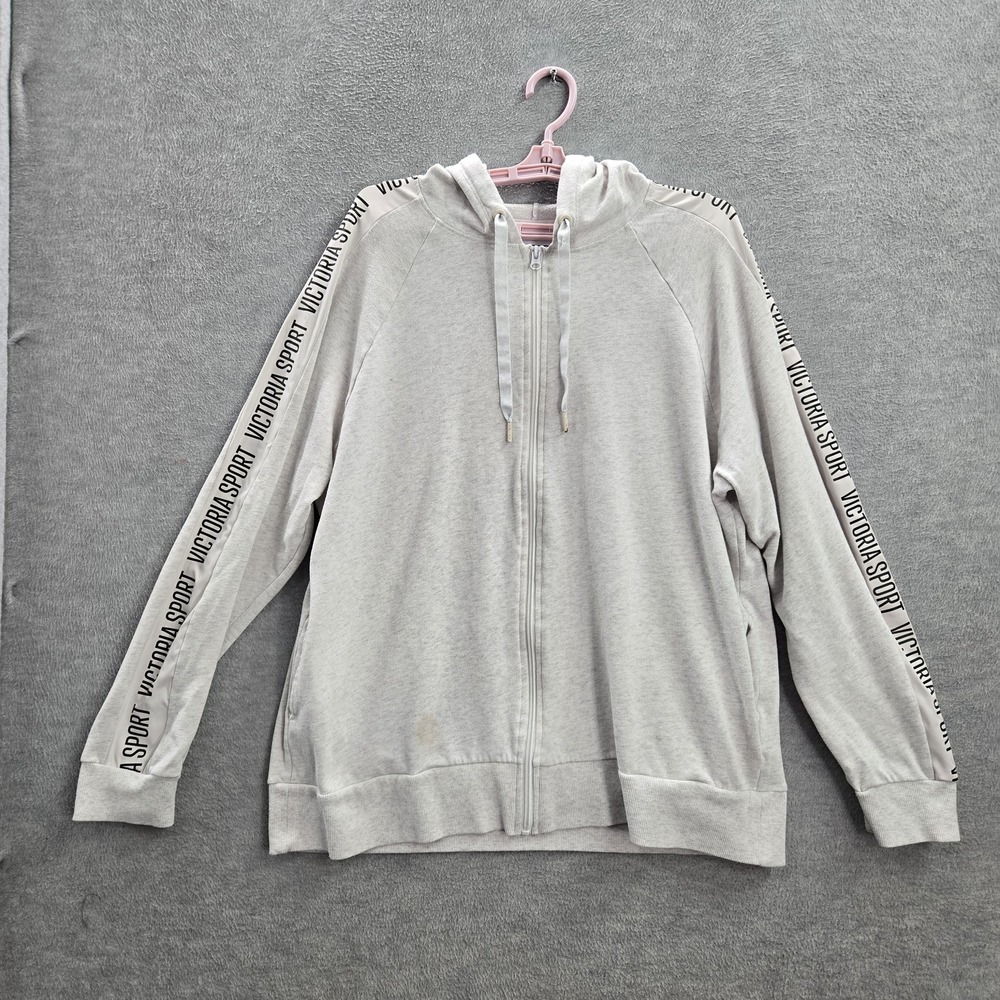 Victoria Sport Women Hoodie XL Gray Activewear Logo Zipper Long Sleeve READ